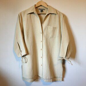 Vintage Optionelle Beige Button Down Tie Sleeve Top Made in Canada Large